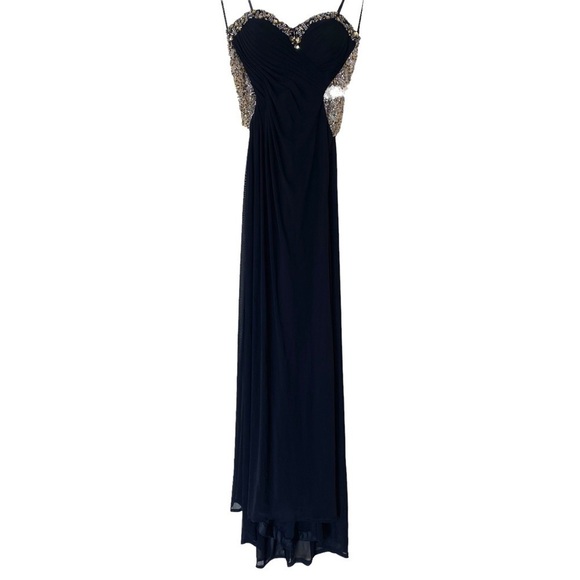 La Femme Chiffon Ruched Open Back Sequin Maxi Dress, Size 0 (Flawed) - Picture 1 of 12